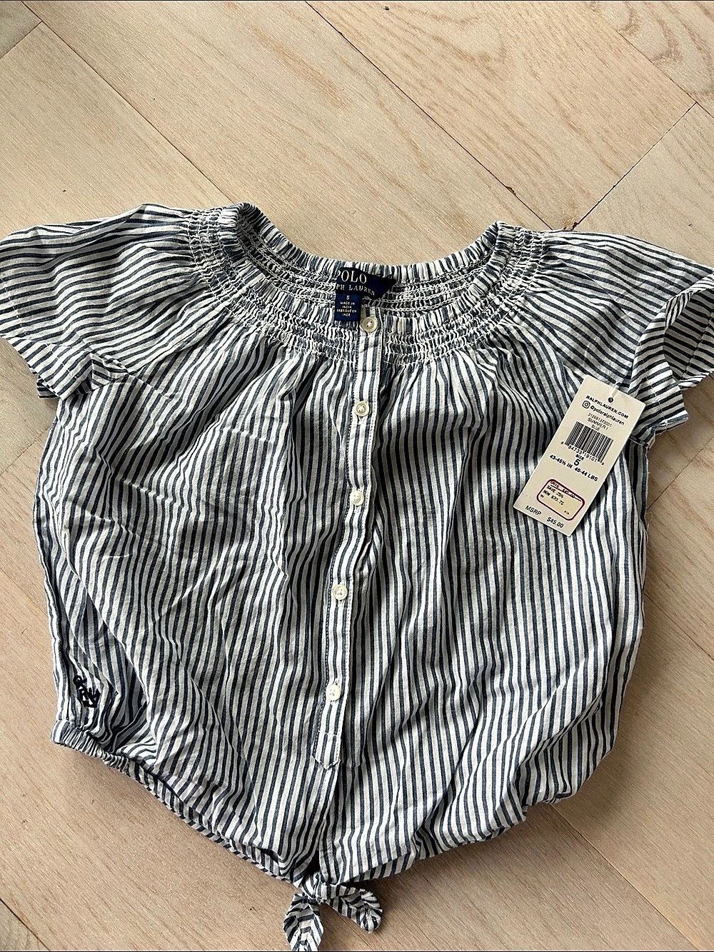 Girls Polo Ralph Lauren Striped Cotton Blouse in Blue & White Size 5 NWT